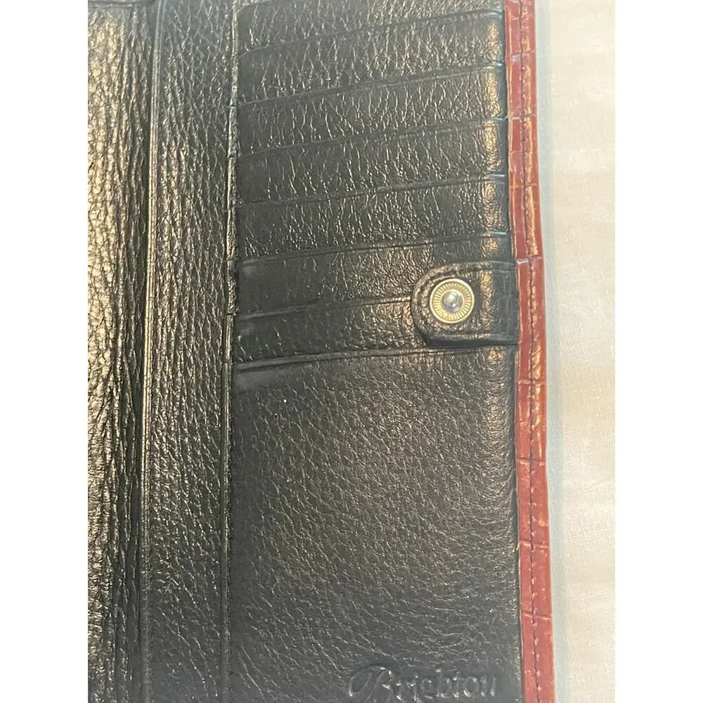 Vintage Brighton Wallet Leather Logo Heart Croc Black & Brown Bifold *READ